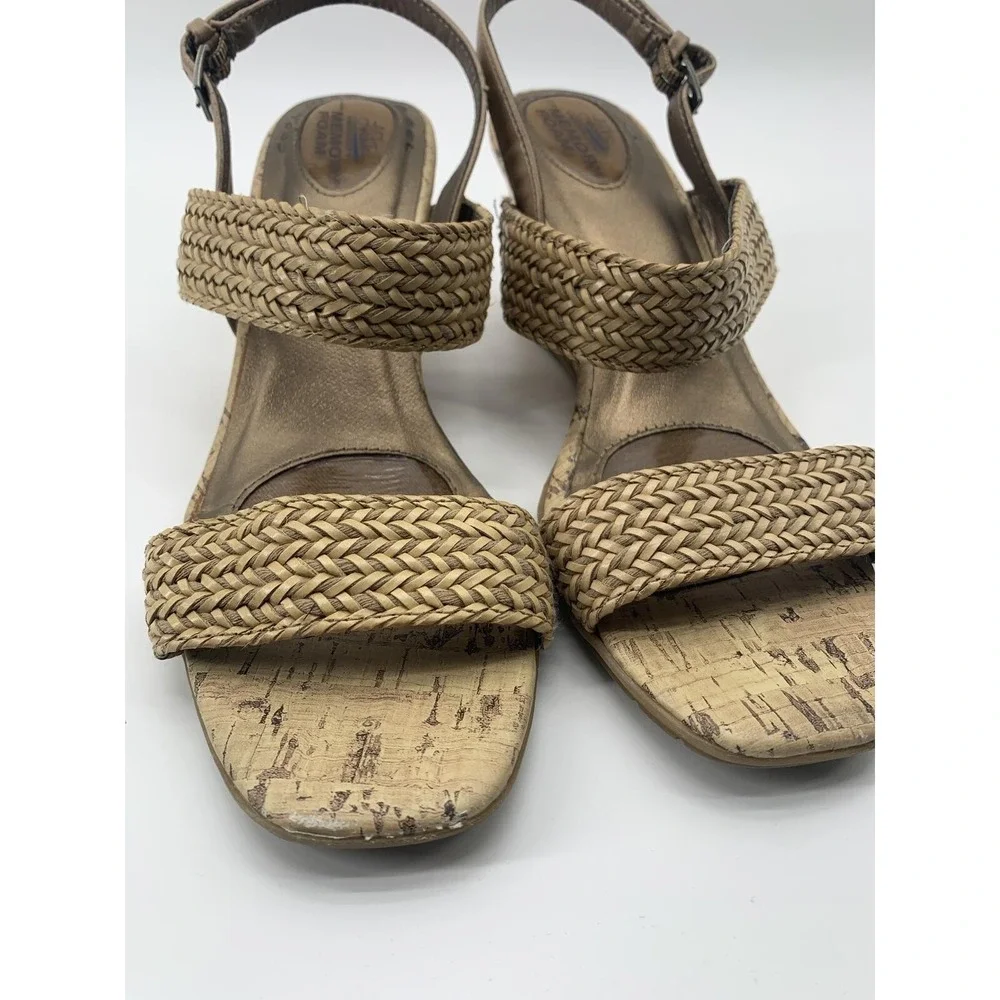 LifeStride Persona Tan Woven Wedge Sandals Womens 8.5M Cork Slingback Bronze